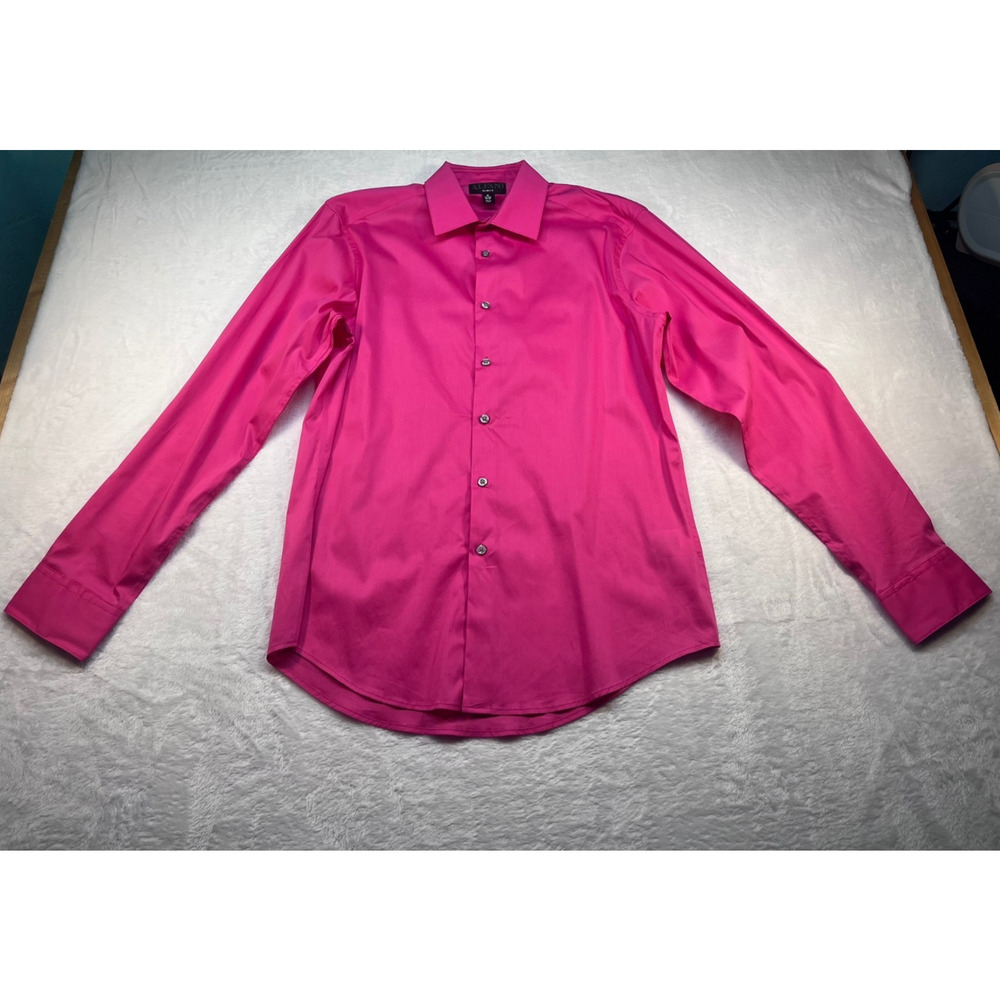 Aleani Slim Fit Mens Dress Shirt Long Sleeve Size M 15-15.5 Hot Pink (0085)
